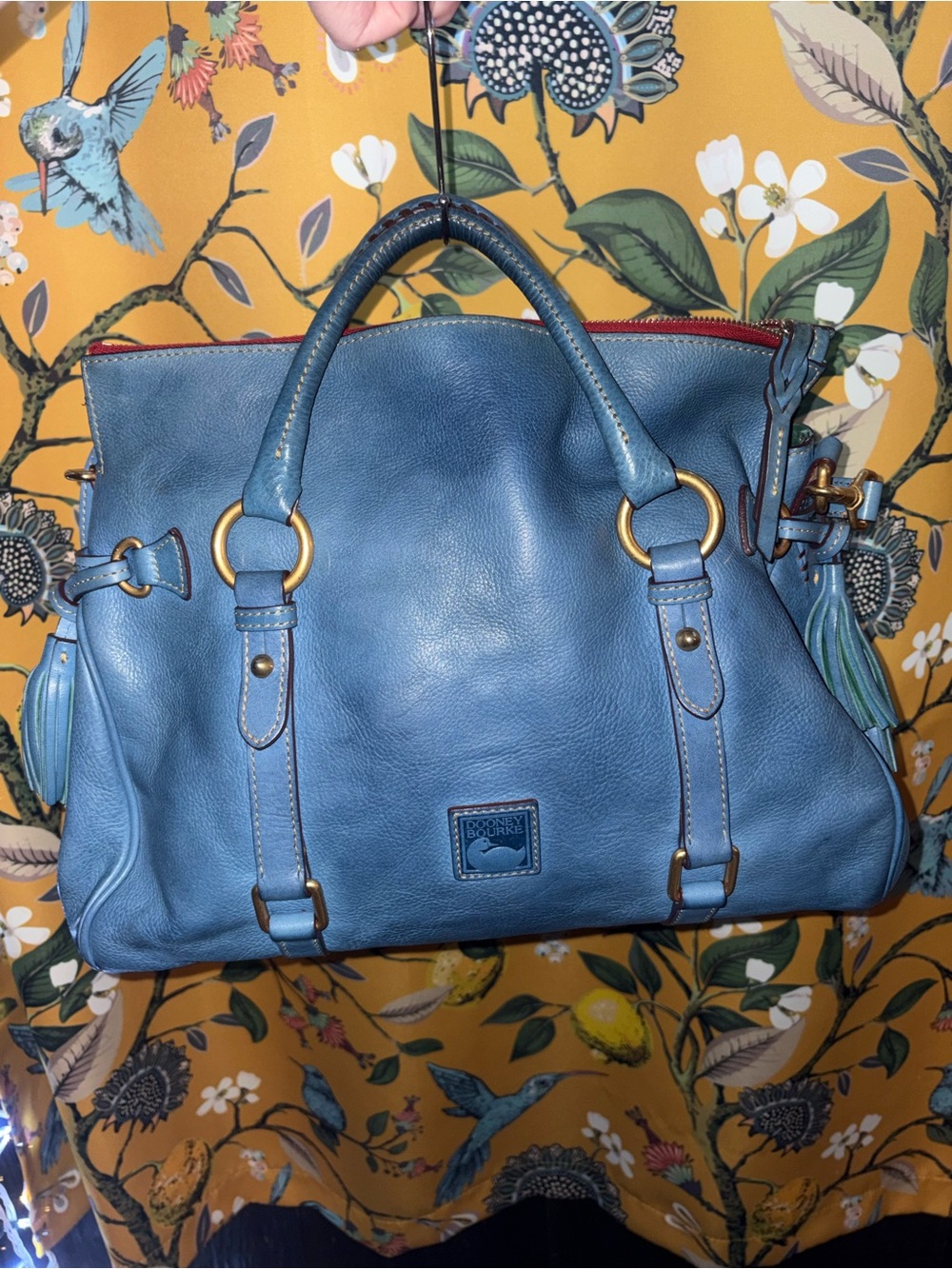Dooney & Bourke Royal Blue Florentine Leather 15” Retired Round Bottom Satchel